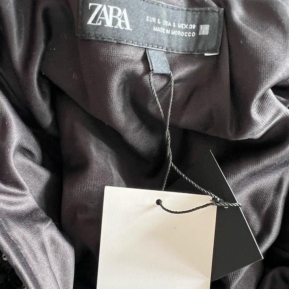 ZARA SEQUIN MIDI SKIRT BLACK - Picture 4 of 13